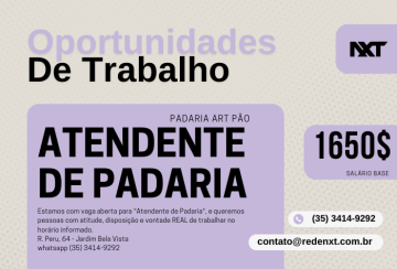 OPORTUNIDADE DE TRABALHO – PADARIA ART PÃO